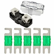 4-8 Gauge Nickel Plated Mini ANL Fuse Holder with 5 Pack 120 Amp MANL Fuse