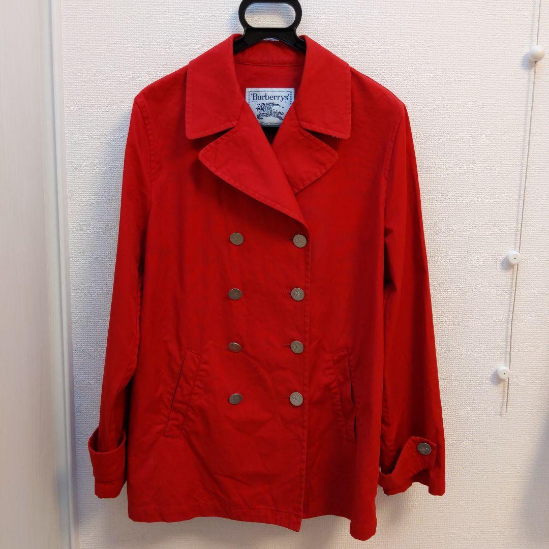 Burberry Trench Coat Red Ladies L Silver Button With Logo Women's