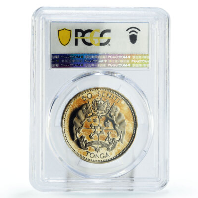 Tonga 50 seniti King Tupou IV Coronation Politics PR67 PCGS CuNi
