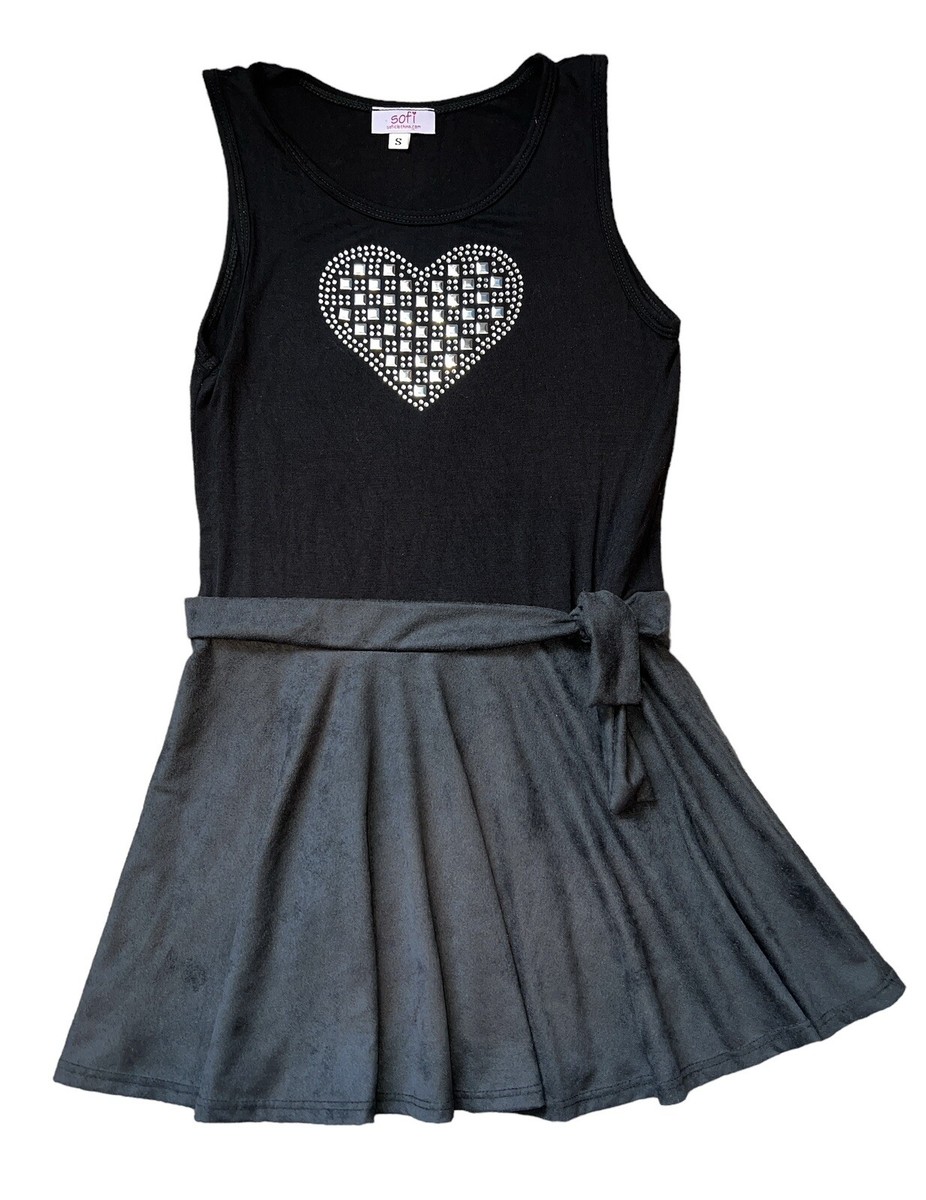 faux suede skater dress Sofi Girls Faux Suede Side Tie Skirt Rhinestone Studded Heart Dress S(7-8)