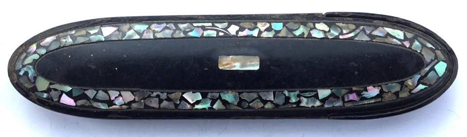 ANCIEN ÉTUI A LUNETTES LAQUÉ NOIR & NACRÉ NAPOLEON 3 OLD GLASSES BOX PEARL - Photo 2/4