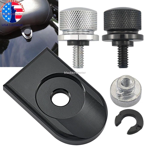 Black/Chrome Rear Seat Bolt Tab Screw Mount Cover Nut For Harley Davidson Dyna