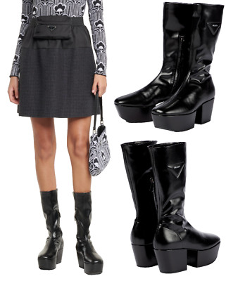 PRADA Stiefel Platform Boots Triangle Nappa Gothic Plateau Schuhe Stretch New 40