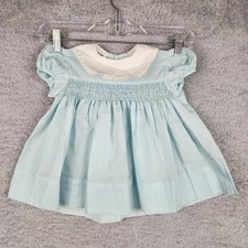 Vintage Polly Flinders Dress Girls 18-24M Blue Smocked Lace Collar Party Read