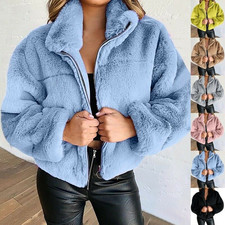 Women Faux Fur Coat Fleece Warm Zipper Cardigan Autumn Winter Coat Overcoat