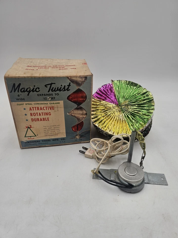 VTG ALUMINUM SPIRAL CHRISTMAS MAGIC TWIST HANGING ROTATE 12’ NATIONAL TINSEL CO - Image 4 of 4