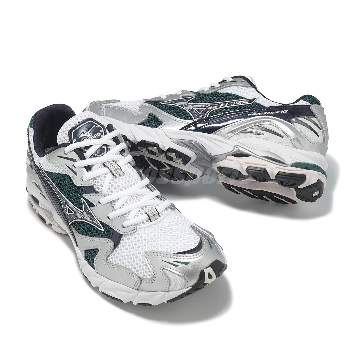 Mizuno Wave Rider 10 White Green Men Unisex Casual Lifestyle Shoes