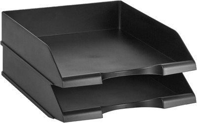 Amazon Basics Rechteckig stapelbar Schreibtischa Briefablage, Schwarz, 2 Stück, 