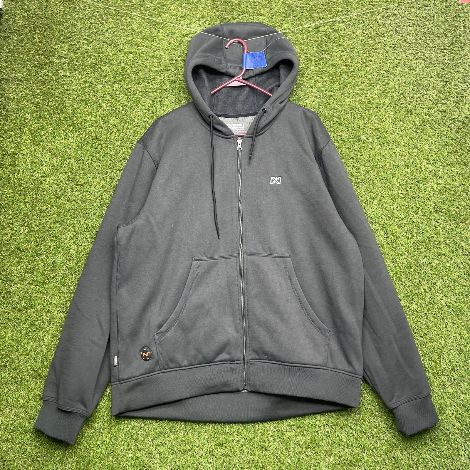 Mobile Warming Hoodie Mens XL Gray Full Zip Heated Thermal Fleece Sweatshirt