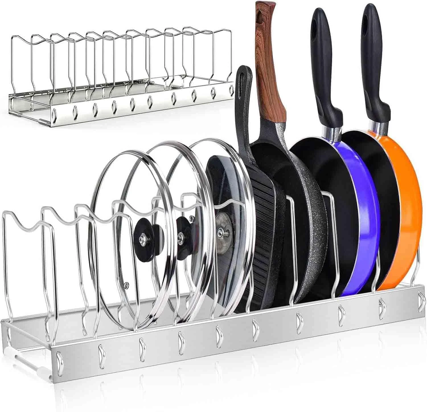 2Pack Lid Organizer Pot Lid Organizer Detachable and Adjustable Pots and Pans...
