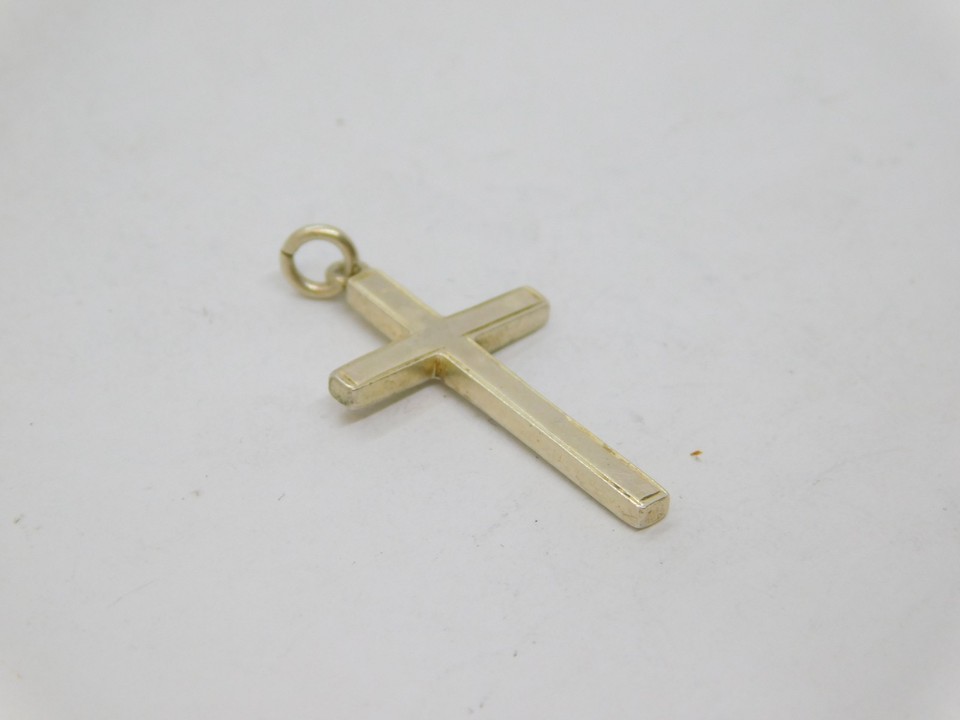 Sterling Silver Simplistic Lined Edge Cross Charm Pendant Vintage c1970 ...
