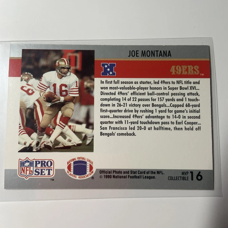 1990 Pro Set Super Bowl MVP's #16 Joe Montana San Francisco 49ers Football Card - Image 3 of 3