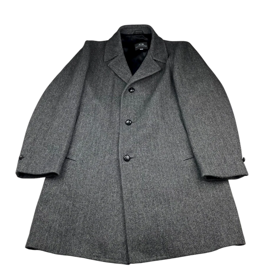 Stafford Men’s Wool Blend 3-Button Overcoat Gray Herringbone • USA • 42L US - Image 2 of 4