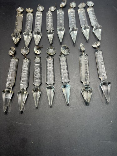 Antique Clear Crystal Prism Pendant, 4.5“Chandelier Part 15pc - Picture 2 of 7
