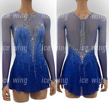 Ice Figure Skating Dress Rhythmic Gymnastics Twirling Competition blue dyeing