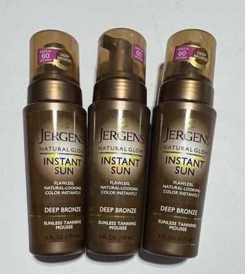 Jergens Instant Sun Sunless Tanning Mousse Deep Bronze  6 Oz Lot Of 3 NEW