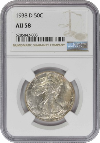 1938-D Walking Liberty Silver Half Dollar AU58 NGC - Picture 1 of 2