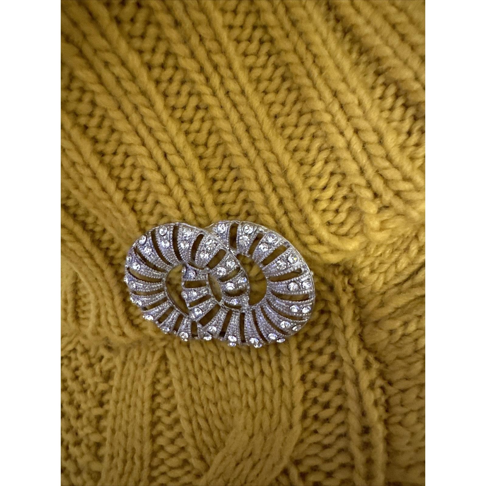 Silver Rhinestone Brooch Pin Interlocking Circle … - image 1