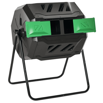42.3gal Rotating Dual Bin Composter Tumbling Outdoor 360° Green