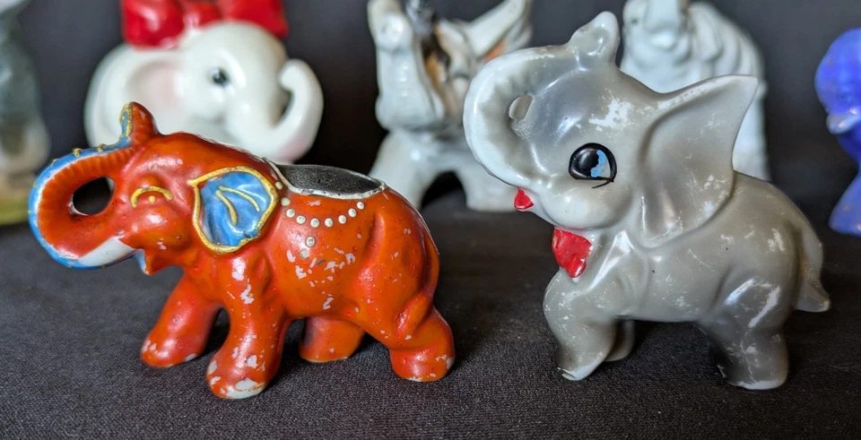 Lote de 9 Estatuillas Pequeñas Elefante Japón Porcelana Vintage Trunks Up EL3 Foto 3 de 4