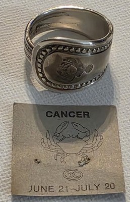 Vintage Oneida versilberter Krebs Sternzeichen Geburtstag Löffel Ring Größe 8 verstellbar neu aus altem Lagerbestand