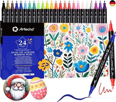 Acrylstifte 24 Farben, 0.5-5mm Wasserfester Dual Tip Marker (Pinsel und feine Sp