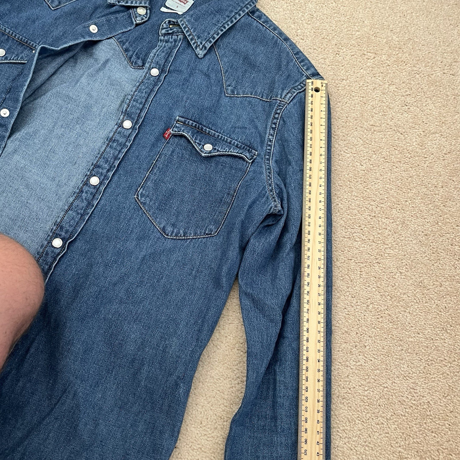 MENS S LEVI STRAUSS Levi's Red Tab Barstow Denim Cowboy Western Lng Slv SHIRT thumbnail 13