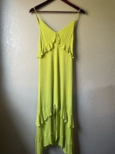 Lulus Island Time Womens Small Ruffle Midi Dress Lime Green Vacation Resortwear