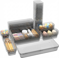 Drawer Organizer Set 28-Piece Clear Makeup Bathroom Desk Storage Bins