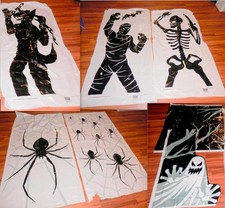 Halloween Deco,6 Spooky Window Silhouettes,Spiders,Ghost,Mummy,Skeleton,Werewolf