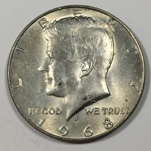 1968-D Kennedy Half Dollar - 40% Silver - About Uncirculated (AU) KM#202a - 8109