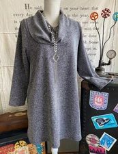 Match Point Stretch Cowl Neck Tunic Top Sweater Heather Black S L USA MADE