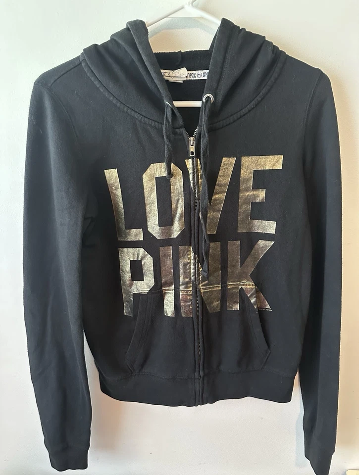 Victoria’s Secret Rosa Negro Vintage 86 Cheetah Bling Sudadera con Capucha S Foto 2 de 4