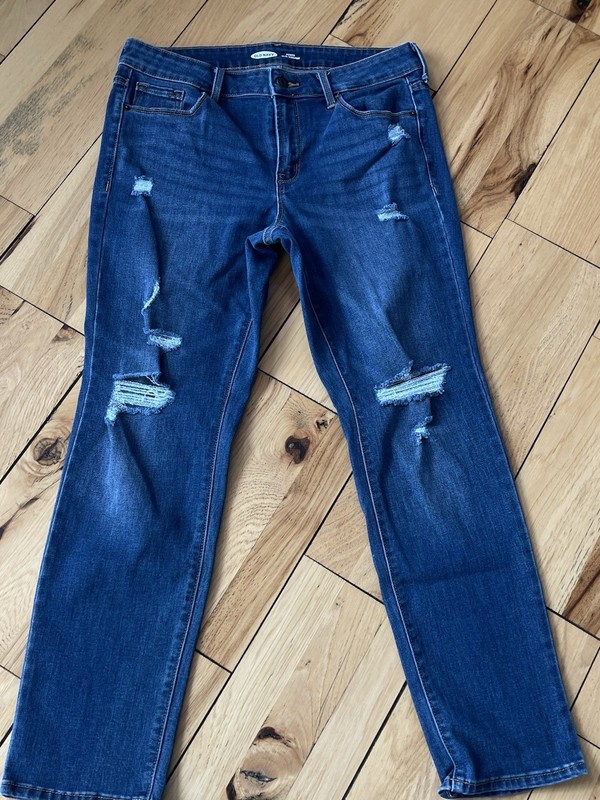 Old Navy Power Straight Women Sz 8 Short Distressed Dk Wash Stretch 9.5” Rise