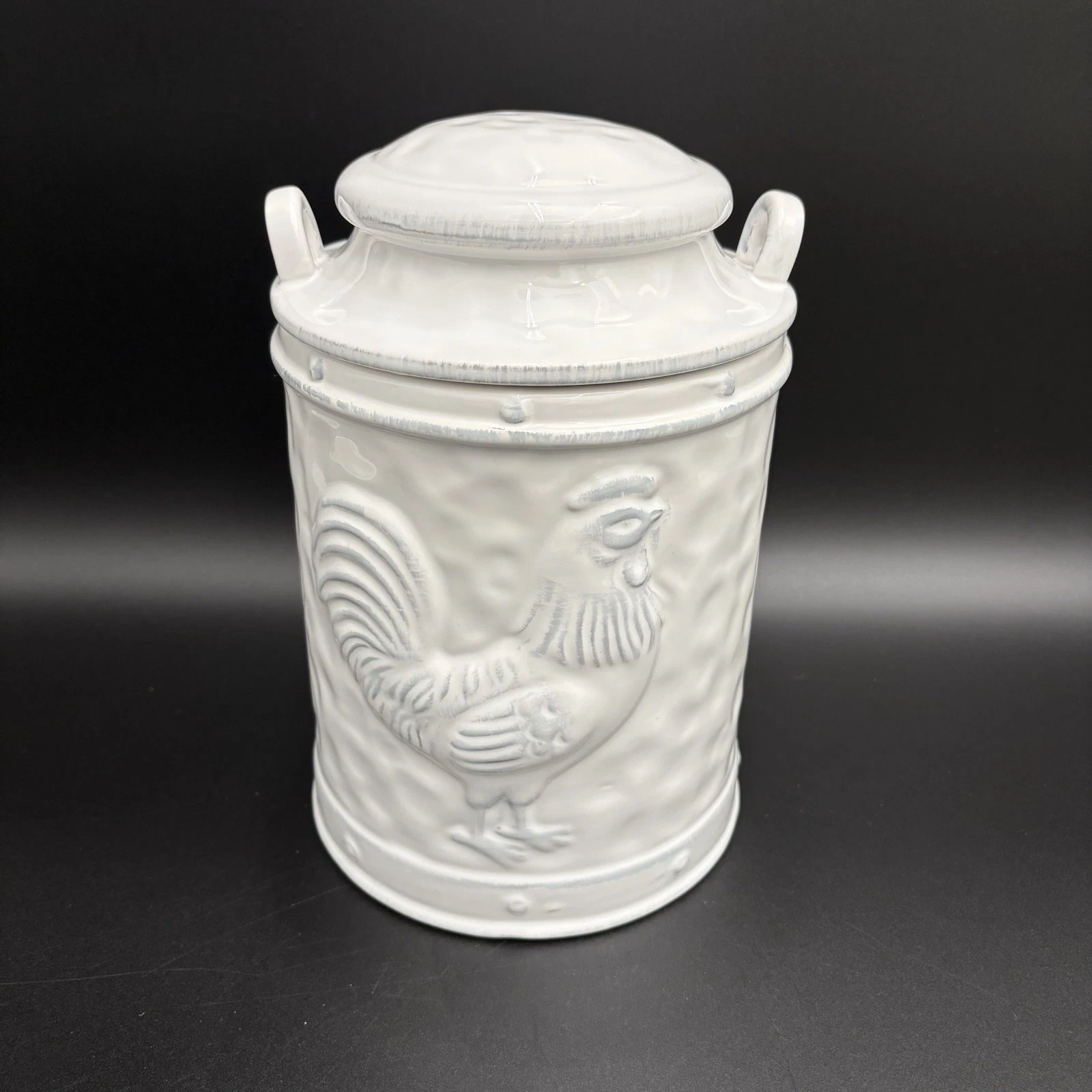 Home Essentials The Country Collection Rooster Canister Decor Handles White 10”