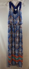 Bisou Bisou Blue Orange Teal Abstract Women’s Size 6 Long Sleeveless Maxi Dress