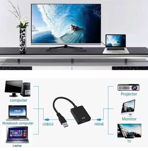 HD 1080P USB 3.0 to HDMI Video Cable Adapter For PC TV Laptop HDTV LCD Converter - Afbeelding 3 van 3