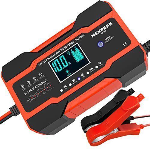 Nexpeak 10-amp Smart Fully Automatic Battery Charger 12v and 24v Maintainer T...