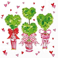 Boston International - 3-Ply 5" Cocktail Napkins - Heart Topiary