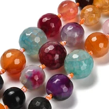 5 Strands Round Faceted Natural Agate Beads Strands For Jewelry Making 8~16mm