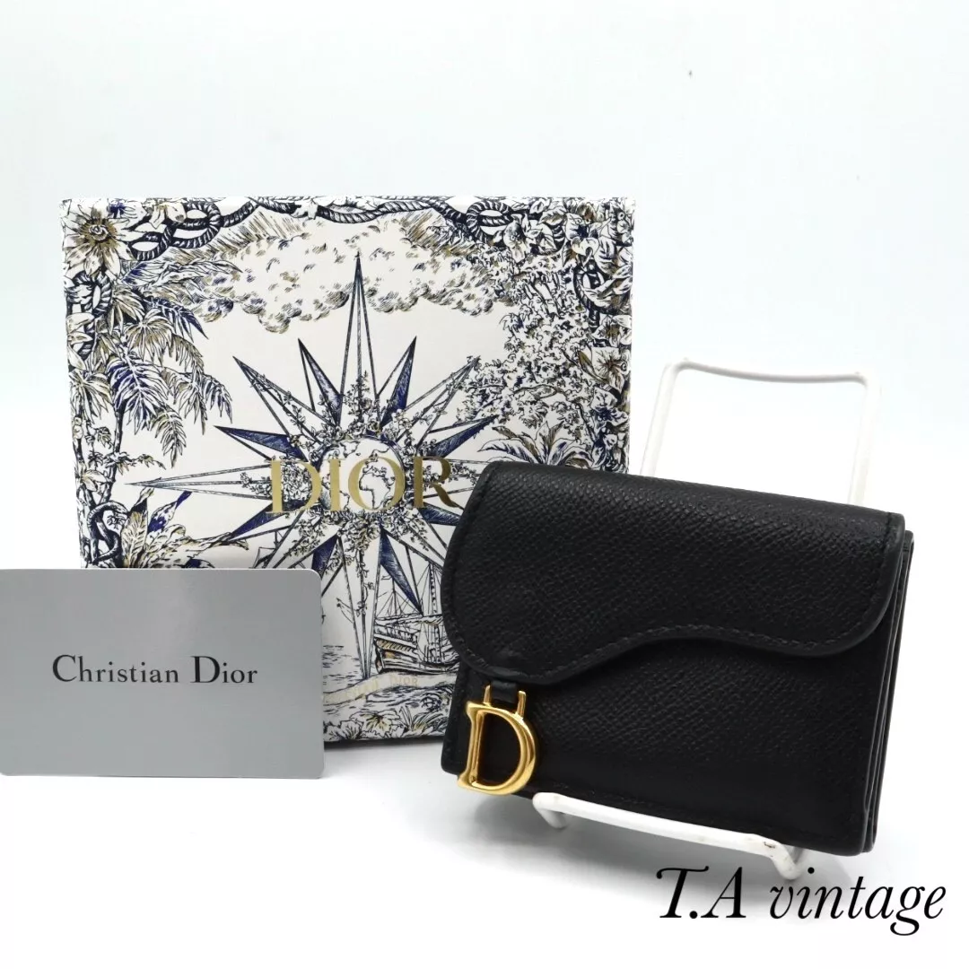 Auth Christian Dior Portefeuille Selle Portefeuille Triple Cuir Noir Japon
