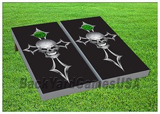 Skull CORNHOLE BEANBAG TOSS GAME w Bags Game Boards Black Harley Biker Set 950