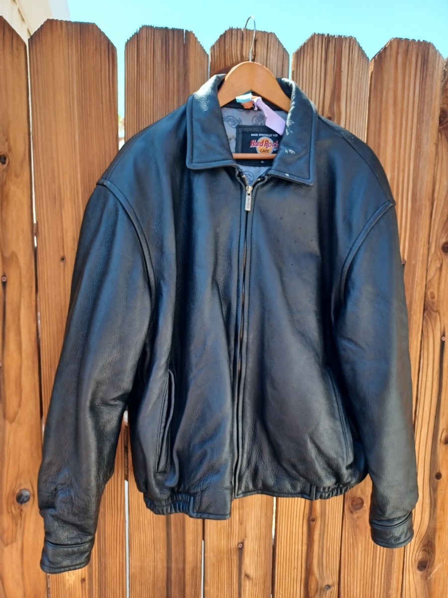 Hard Rock Cafe GATLINBURG Embroidered Logo Leather jacket Black
