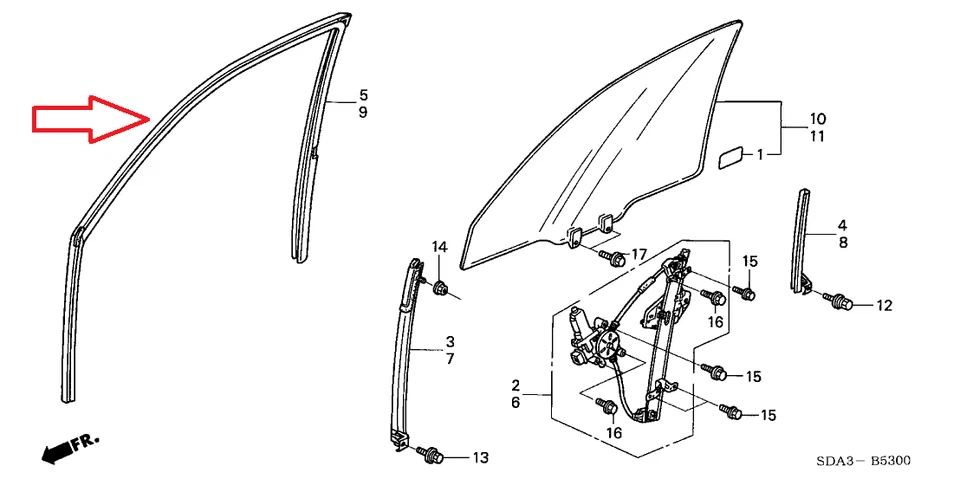 4 piezas para Honda Accord sedán 1994-1997 puerta vidrio canal de funcionamiento sello ventana climática Foto 3 de 3