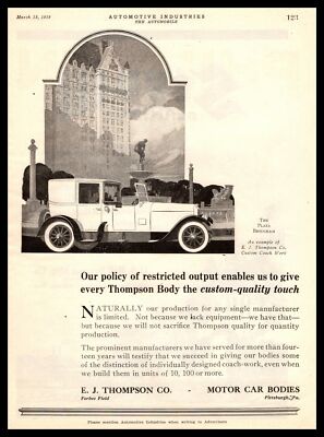 1919 Plaza Brougham EJ Thompson Motor Car Body Forbes Field Pittsburgh Print Ad