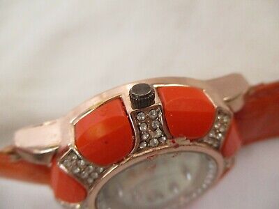 Junhao Watch Orange Buckle Band Rose Gold Toned Rhinestones Junhao Watch Orange Buckle Band Rose Gold Toned Rhinestones