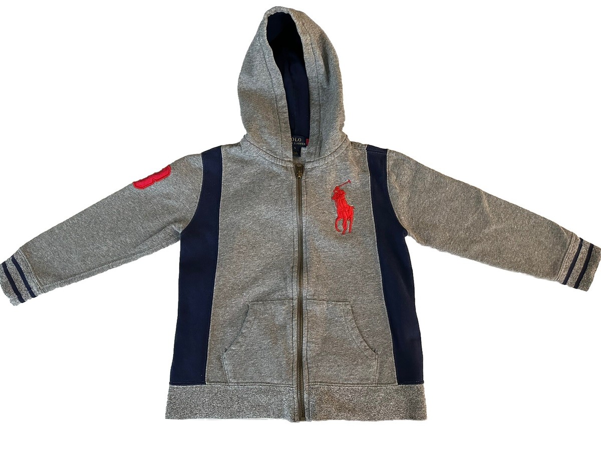 Polo Ralph Lauren Boys Kids Size Full Zip Up Hoodie Gray&Blue Big Pony #3