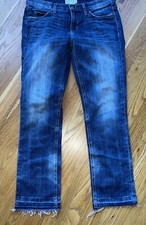CURRENT/ELLIOTT Womens Jeans The Cropped Straight Blue Denim Raw Hem Size 26