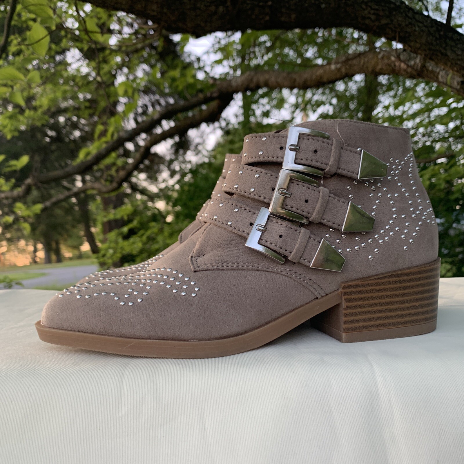 PRIMARK Silver Arrow Stud Buckle Cowboy Cowgirl Ankle Granny Boots