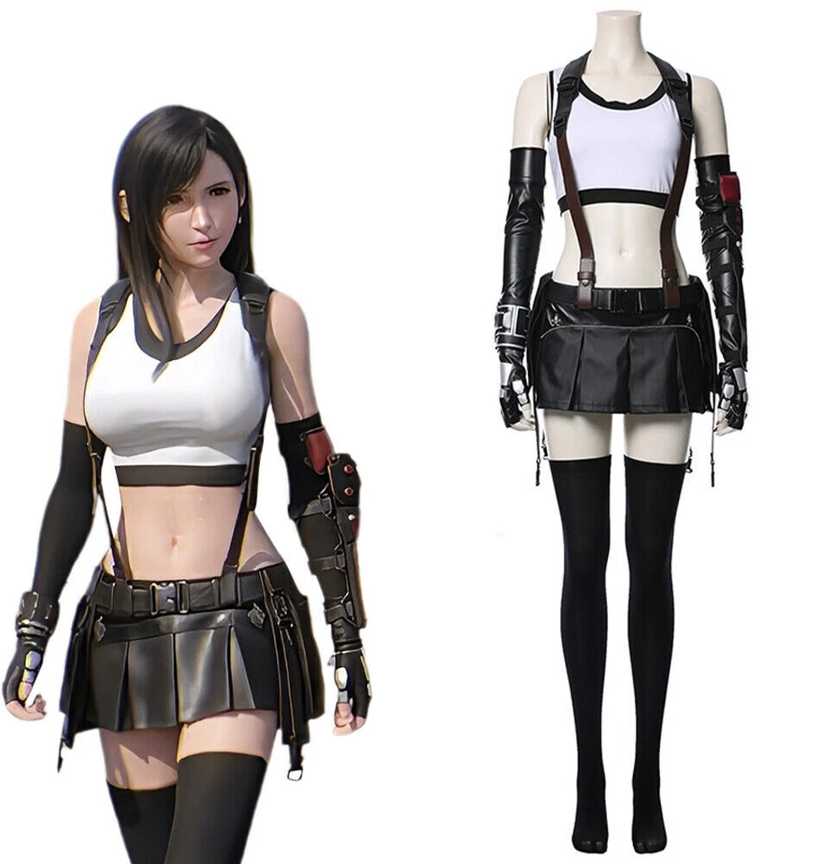 Nuevo Final Fantasy VII Remake Tifa Lockhart Disfraz Conjunto Falda Chaleco Dre Foto 3 de 4